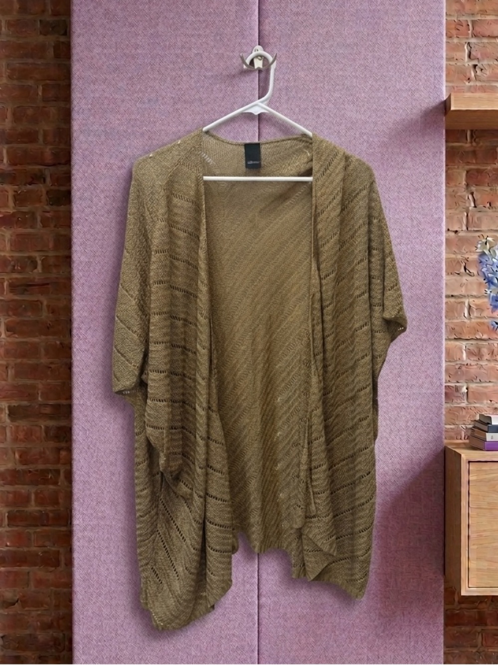 New Directions Open Front Lightweight Knit Cardigan in Olive Brown